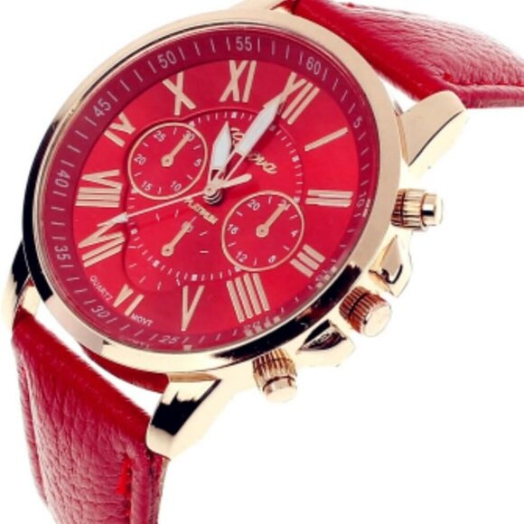 Women Men Lady PU Leather Band Watches Roman Numerals Dial Analog Quartz Wristwa - Picture 6 of 8